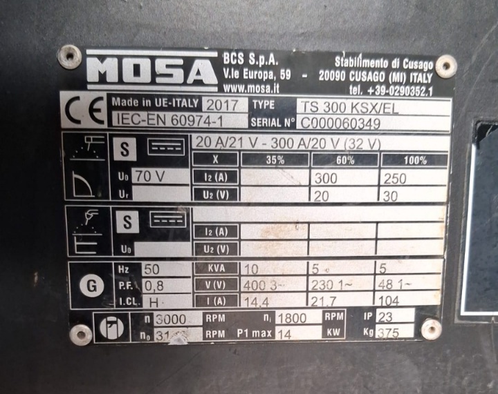 Motosaldatrice Mosa TS 300 KSX_EL – 10 kVA 0006